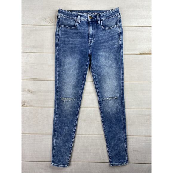 American Eagle Hi Rise Jegging Jeans Womens 6 Acid Wash Distressed Stretch Denim - Picture 1 of 12